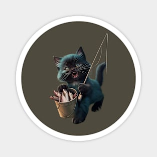 A Cat wide-open mouth suggests it’s mid-meow or shouting, and its eyes appear wide and excited Magnet